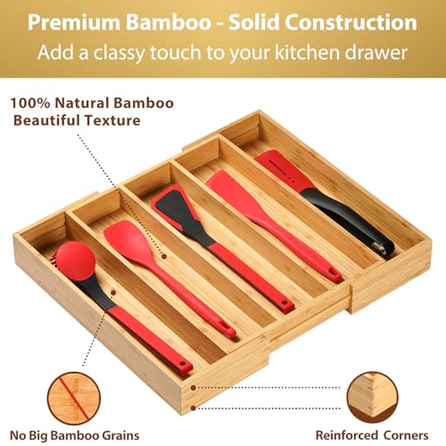 Expandable Kitchen Drawer Organizer, 2.5" High Bamboo Utensils Silverware Tray, Adjustable Large Deep Wood Organization Holder - style: For Utensil (13"~20" x 17")
