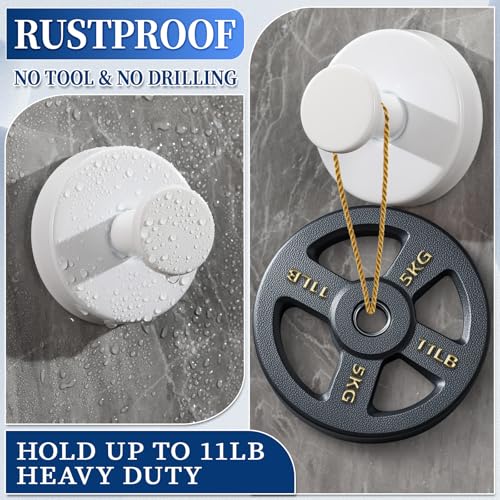 Suction Cup Hooks No Drill Stainless Steel Shower Hooks Towel Hook Heavy Duty on Smooth and Non-Porous Surfaces in Bathrooms Kitchen Bedroom (2, White) - color: White