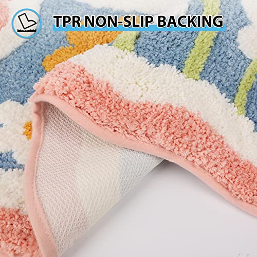 Floral Shag Bath Rug, Extra Soft, High Absorbent, Non-Slip Plush Shaggy Bath Carpet, Machine Washable, Great for Bathroom Floor, Tub and Shower, (19.68"x 31.49", Flowers) - size: 1'8" x 2'7" (Rectangular)