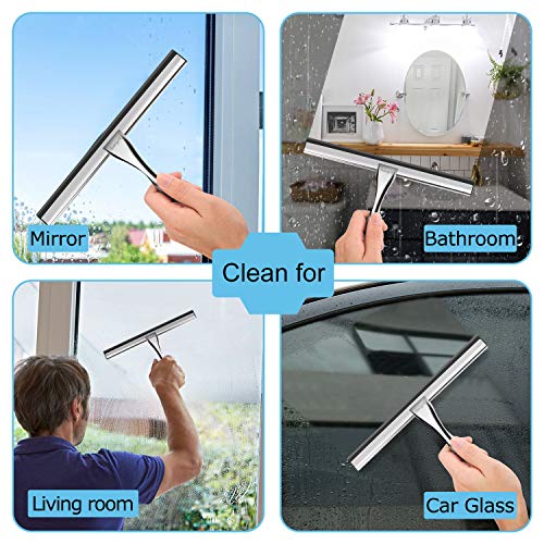 Ibergrif M34101 Shower Squeegees, Silicone Window Squeegee, Shower Cleaner for Window, Glass, Shower Door, Car Windshield, Include Shower Hooks, Stainless Steel