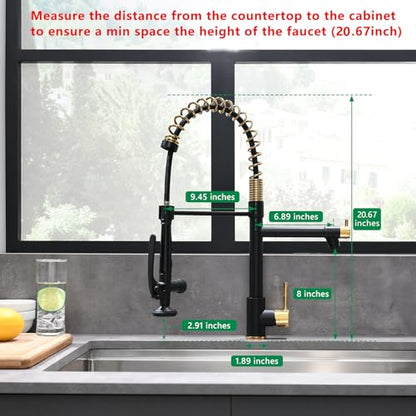 Fapully Black&Gold Kitchen Faucet with Sprayer,Commercial Pull Down | Kitchen Faucet for Kitchen Sink, 360 Swivel Sinlge Handle Single Hole - color: Black&Gold, style: Classic