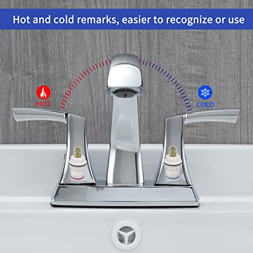 VXV Chrome Bathroom Faucet, 2 Handles Low Arc Bathroom Sink Faucets, 4 Inch Centerset Bath Lavatory Faucets with Pop-up Drain & Supply Lines (CP) - color: Chrome-4 inches