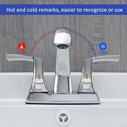 VXV Chrome Bathroom Faucet, 2 Handles Low Arc Bathroom Sink Faucets, 4 Inch Centerset Bath Lavatory Faucets with Pop-up Drain & Supply Lines (CP) - color: Chrome-4 inches