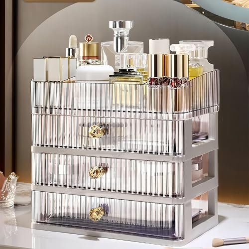 Simbuy Clear Makeup Organizer with 3 Drawers, Bathroom Organizer and Storage, Ideal for Desk and Dresser Vanity Countertop, Great for Cosmetics, Skincare, Perfume,Toiletry : Beauty & Personal Care