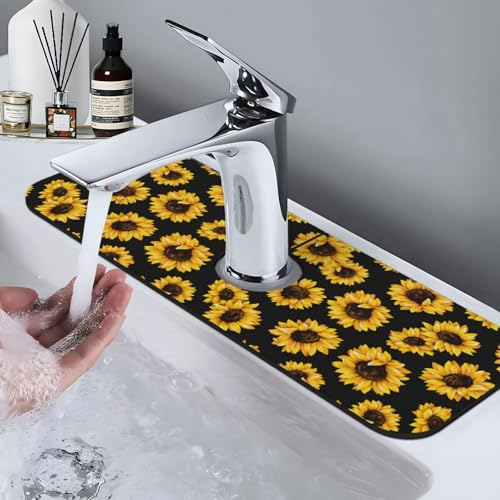 Diatomite Faucet Mat for Kitchen Fast Drying Sink & Bathroom Counter, Super Absorbent Water Sink Protectors Prevent Moisture Buildup, Sink Splash Guard 15×5.5 Inch Sunflower Pattern - color: Sunflowers2