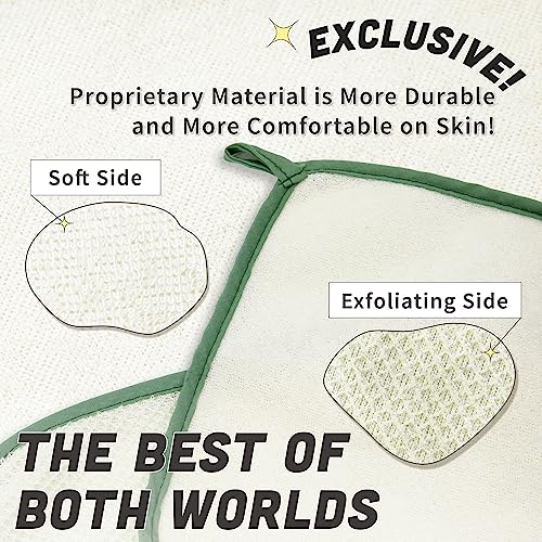 myHomeBody Dual Side Exfoliating Washcloth, White with Green Edge, Set of 5 | Exfoliating Bath Cloth, With Soft and Scrubbing Side, Body Exfoliation Scrubber for Bath and Shower, Durable Construction