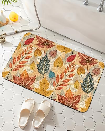 Bath Mat Hello Fall Bathroom Rug,Soft and Non Slip Autumn Leaves Bath Rugs,Quick Drying Machine Washable Floor Mat 17 * 29.5 Inches for Shower Room,Bathtub,Kitchen Bathroom - color: Hello Fall