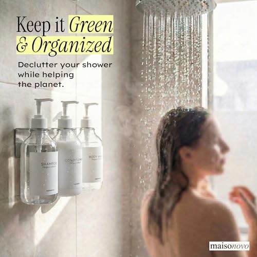 MaisoNovo Shampoo and Conditioner Dispenser|Refillable Clear Set of 3 | No Drill Wall Mount - Shower Soap Dispenser · Holds Body Wash or Hand Soap · Wall Soap Dispenser - For shower and bathroom - color: Clear Set of 3