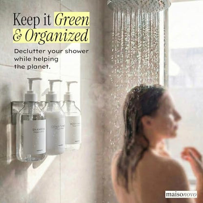 MaisoNovo Shampoo and Conditioner Dispenser|Refillable Clear Set of 3 | No Drill Wall Mount - Shower Soap Dispenser · Holds Body Wash or Hand Soap · Wall Soap Dispenser - For shower and bathroom - color: Clear Set of 3