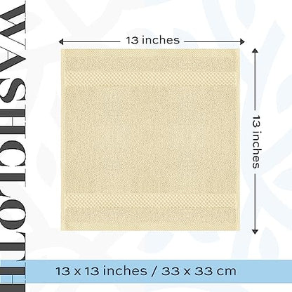 White Classic Luxury Cotton Washcloths 13x13 Inch - 650 GSM Turkish Cotton | Hotel, Spa, Bathroom Face Towel | 12 Pack, Beige - color: 08: Beige