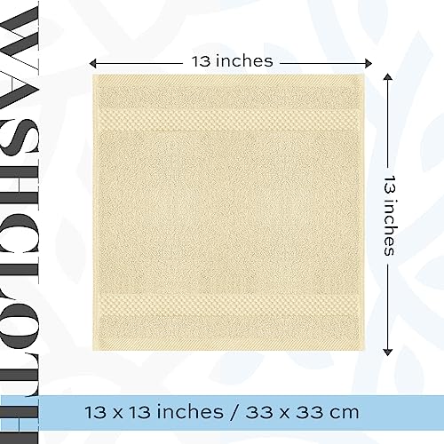 White Classic Luxury Cotton Washcloths 13x13 Inch - 650 GSM Turkish Cotton | Hotel, Spa, Bathroom Face Towel | 12 Pack, Beige - color: 08: Beige