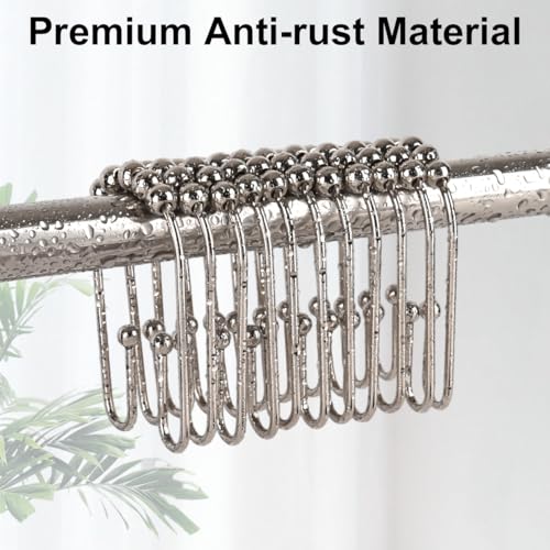 Resze U Shaped Shower Curtain Hooks Rings,12 Pcs Durable Rust Resistant Metal Shower Hooks, Double Glide Smoothly Anti-Drop Shower Rings for Shower Curtain Rod, Nickel - color: Nickel