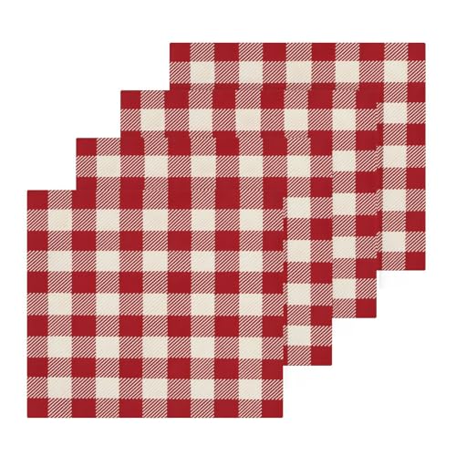 Cherry Red Gingham Washcloths Towels, Highly Absorbent and Soft Cotton Face Cloths, 4 Pack Quick Dry Wash Cloths - 12 X 12 Inches