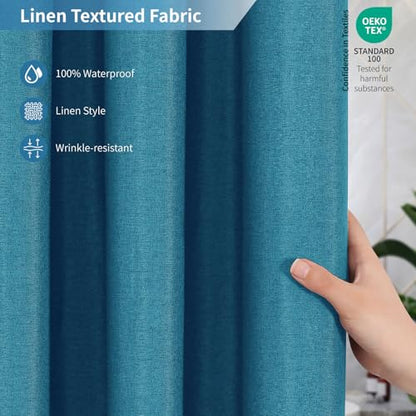2-in-1 Waterproof Fabric Shower Curtain,No Separate Liner Needed,Linen Textured,Effortless Cleaning & Washable Bathroom Shower Curtain Set with 12 Plastic Hooks,72"x72",Ocean Blue - color: Ocean Blue, size: 72"W x 72"L (Pack of 1)