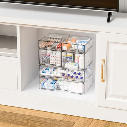 Clear Stackable Storage Drawers - Set of 6 - Acrylic Drawers,Bathroom Organizer Bin and Plastic Makeup Organizer,Clear Stacking Brightroom Storage Boxes for Vanity,Cabinet,Pantry Organization - style: 6 PACK（3 Size）