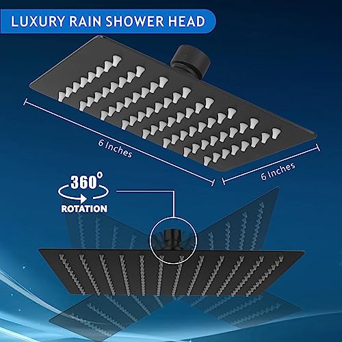 Voolan Rain Shower head, High Pressure Shower Head Made of 304 Stainless Steel, Relaxed Shower Experience Even at Low Water Flow and Pressure (6" Black) - color: Matte Black, size: 6 Inch