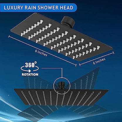 Voolan Rain Shower head, High Pressure Shower Head Made of 304 Stainless Steel, Relaxed Shower Experience Even at Low Water Flow and Pressure (6" Black) - color: Matte Black, size: 6 Inch