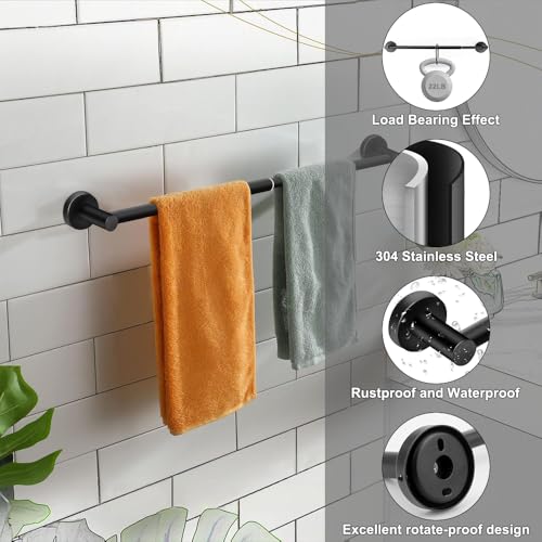 MGahyi Adjustable Stainless Steel Towel Racks for Bathroom 13.18-24In | Rustproof Single Towel Bar Wall Mounted, Sturdy & Space-Saving Towel Holder Rod for Bathroom Accessories, Black - color: Black