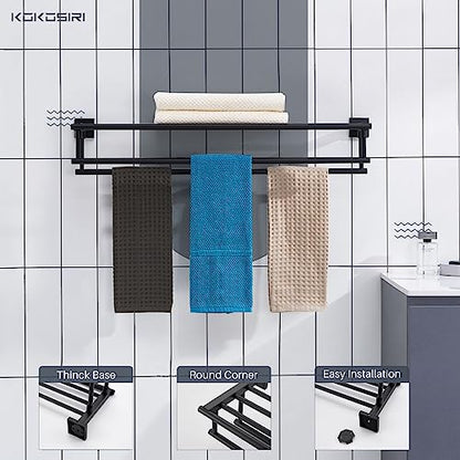 KOKOSIRI Bath Towel Rack with Double Towel Bars 32-Inch Bathroom Towel Shelves Towel Holder Wall Mounted Stainless Steel, Matte Black, B6005BK-L32 - color: Matte Black, size: 32 Inch