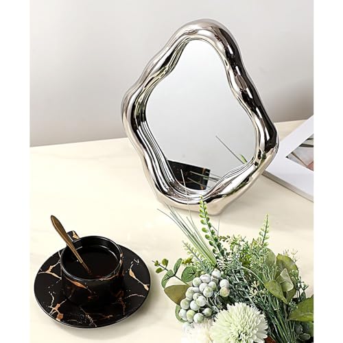 Ceramic Makeup Mirror, Desktop Vanity Mirror, Decorative Wall Mirror, Freestanding Movable Table Mirror