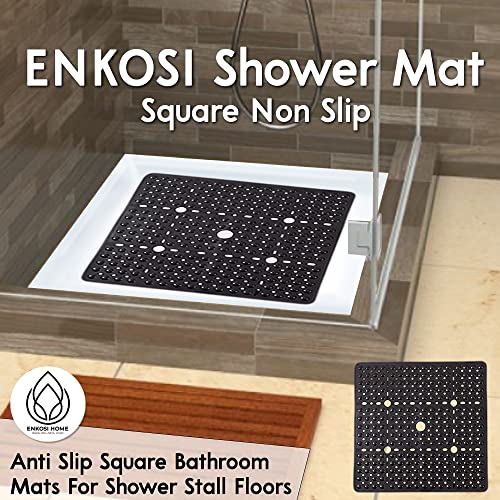 ENKOSI Square Shower Mat 27x27 inch - Anti Slip Bathroom Shower Stall Mats for Smooth Shower Floors - Square Bath Mat with Strong Secure Suction Cups and Drain Holes in Middle (Pearl White 27x27) - color: Pearl White