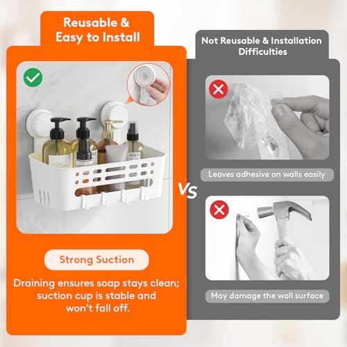 Lifewit Suction Cup Shower Caddy, 26 cm/10"(L), 2 Pack | Plastic, Removable, No-drilling Bathroom Organizers and Storage Rack, for inside Shower & Shampoo - size: 10.4''
