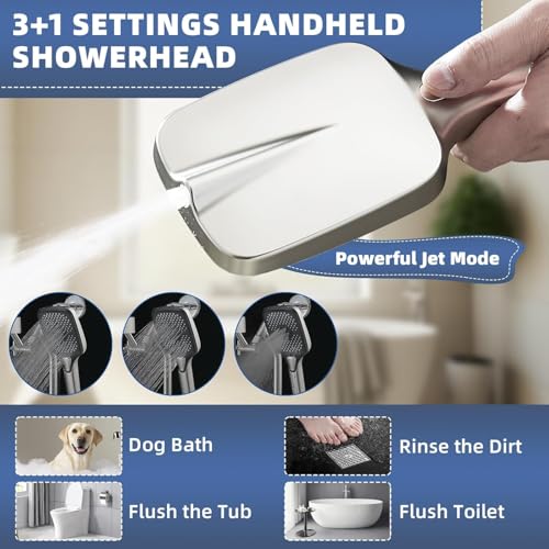 14" High Pressure Rain/Rainfall Shower Heads With Handheld Spray Combo (3+1 Settings & Built-in Power Wash Mode), Double/Dual Shower Head With Handheld - Height/Angle Adjustable(Brushed Nickel) - color: Brushed Nickel, size: 14 Inch