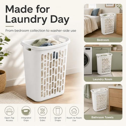 Slim Rectangular Laundry Hamper, Ventilated Plastic Clothes Basket, 1 Pack | 1.8 Bushel Open Laundry Basket with Sturdy Handles, Odor-Reducing Airflow Design for Closet, Dorm, and Bathroom Corners - size: 1.8 Bushel