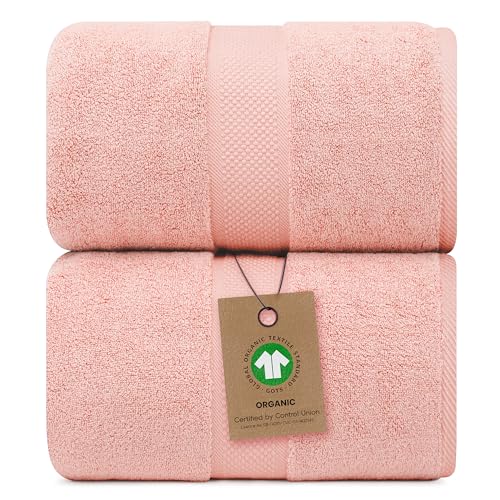 100% Organic Luxury Bath Sheets - GOTS Certified - Extra Large 35x70 Inches (Pack of 2) Zero-Twist, Long-Staple Cotton Bath Sheet Set (Blush Pink) - color: Blush, size: 2pc Bath Sheets