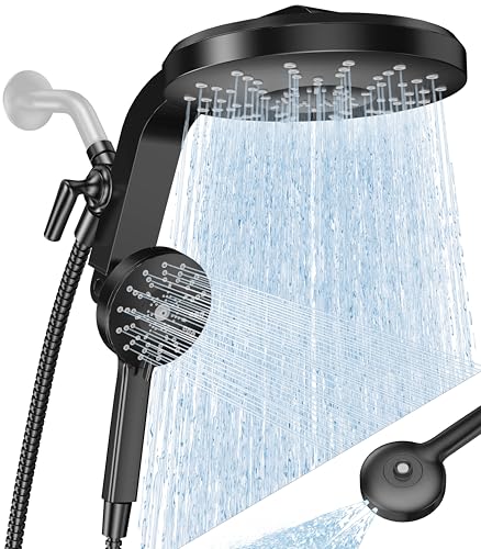 High Pressure Rain Showerhead Combo, 2026 Magnetic Shower Head Set with Detachable 8-Mode Handheld Shower Spray, Adjustable Angle Dual Showerhead with Built-in Magnetic Docking and Power Jets, ‎Black - color: ‎Matte Black
