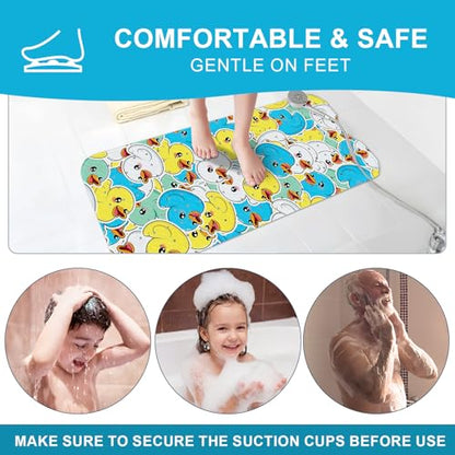 Baby Bath Mat for Tub Non Slip Kids, BPA Free Extra Long Bathtub Mat 40x16 with Drain Holes and 200 Suction Cups, Non Toxic Machine Washable Toddler Bath Mat, Eco-Friendly Certified - color: Sticker Duck