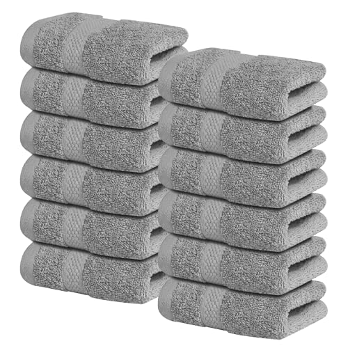 Infinitee Xclusives 100% Cotton Luxury Wash Cloths for Showering - 12 Pack | Washcloths [13x13] - Soft and Absorbent Face Towels for Bathroom Wash Clothes - Gym, Spa & Hotel Use - color: Charming Grey, size: Washcloths - 12 Pack