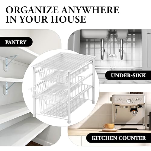 Simple Houseware Stackable 3 Tier Sliding Basket Organizer Drawer, White - color: White, size: 3-tier