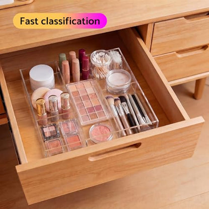 Acrylic Drawer Organizer, 6 Section Clear Makeup Tray Organizer for Drawer Office Bedroom(11.8x11.8 inch) - size: 12'' x 12''