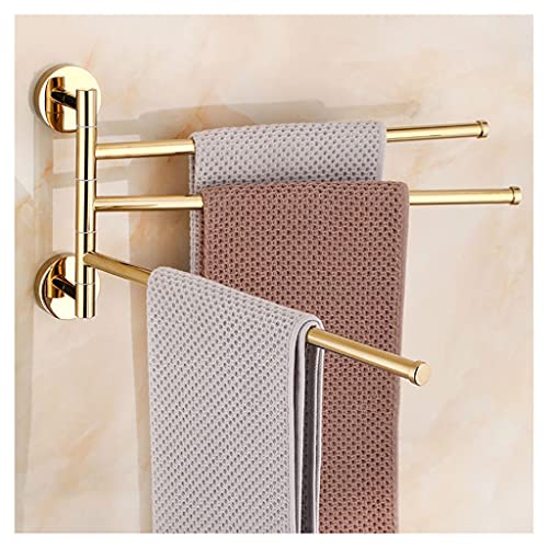 ZHOUXIAO Gold Brass Swing Out Towel Bar Holder Wall Mount/Polished Chrome Swivel Towel Rack for Bathroom or Kitchen, Metal Towel Bar Folding Arm Swivel Hanger Bathroom Storag 3Bars