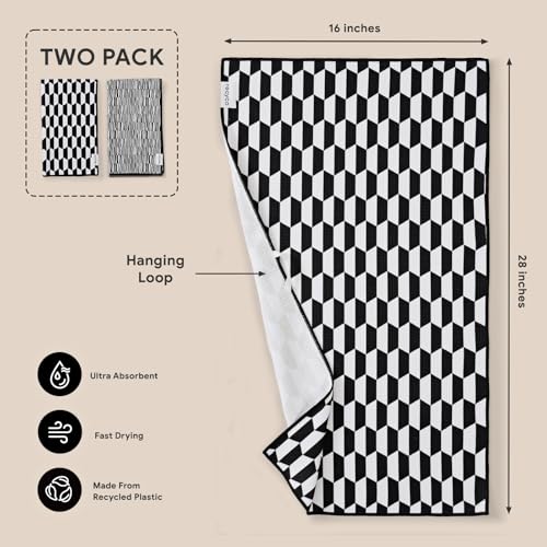 RECYCO Waffle Kitchen Towel Set of 2 - Quick Dry Microfiber Sustainable Dish Towels - Ultra Absorbent Reusable Cleaning Tea Towels - Lightweight Hand Towels,16”x 28”, Black & White Mirage - color: Black & White Mirage