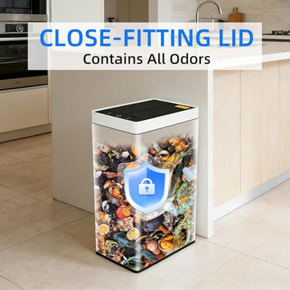 8 Gallon Touchless Kitchen Trash Can with Motion Sensor Lid, Smart Stainless Steel Garbage Can with Air-Press Bag Expander for Home, Office & RV - size: 8 Gallon-Standard