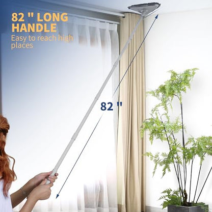 BOOMJOY Wall Cleaner Mop with 82 Inches Long Handle, Baseboard Cleaner Tool Duster with Squeegee, Ceiling Cleaning Tool with 6 Replacement Pads for Painted Walls, Window, Floor - color: Gray