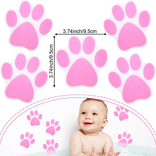 Mudder 20 Pcs Non Slip Bathtub Sticker Cute Anti Slip Shower Sticker Adhesive Black Grey Pink Paw Decal Safety Traction Grip Treads Appliques for Bathtub Pool Boat Stair Shower Floor(Pink) - color: Pink