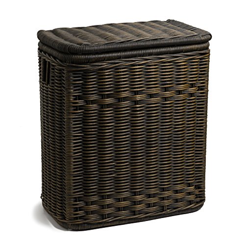 The Basket Lady Narrow Wicker Rectangular Laundry Hamper, Walnut Brown | Outside: 21" L x 13" W x 24" H, 2.7 cu-ft capacity, Removable fabric liner, Handcrafted, Fully-assembled, Natural rattan - color: Antique Walnut Brown