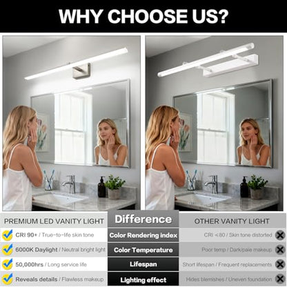 40 Inch Modern Vanity Light for Bathroom Brushed Nickel Over Cabinet Arm Extra Wide LED Bar 6000K Daylight - color: Brushed Nickel, size: 40-inch