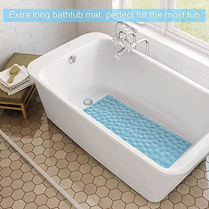 Non-Slip Bathtub Mat OTHWAY Soft Rubber Bathroom Bathmat with Strong Suction Cups (Lake Blue, 16x40 inch) - color: Lake Blue, size: 40" x 16" (Rectangular)