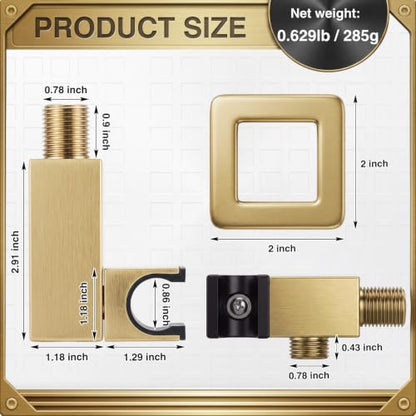 Shower Head Holder, Brass Handheld Showerhead Holder Bathroom Fixtures Wall Mounted Supply Elbow with Adjustable Shower Wand Bracket(Brushed Gold) - color: Brushed Gold