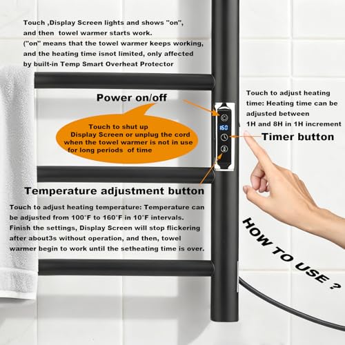 (1 Pack) Electric Towel Warmer with Built-in Timer - Wall Mounted Bathroom Heated Towel Rack, Plug-in Design Black - size: Size 1