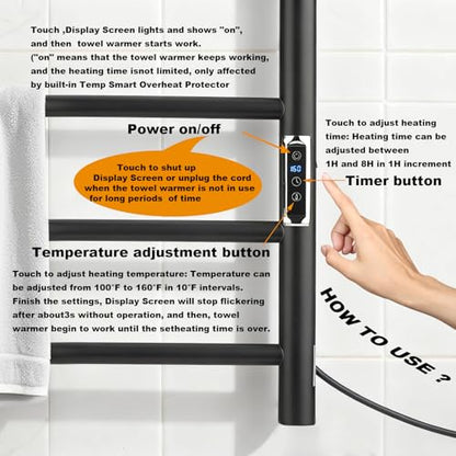 (1 Pack) Electric Towel Warmer with Built-in Timer - Wall Mounted Bathroom Heated Towel Rack, Plug-in Design Black - size: Size 1