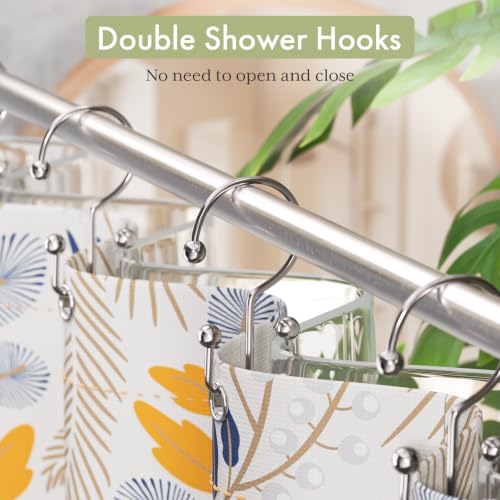Shower Curtain Hooks Rings, Double Shower Curtain Hooks Rust Proof Stainless Steel Shower Curain Hangers 12Pcs, Polished Nickel Shower Hooks for Bathroom Shower Curtain Rod - color: Polished Nickel, style: Double Hooks-2