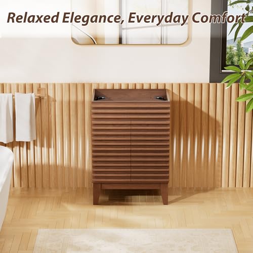 APRILSOUL 24" Bathroom Vanity, Mid-Century Bathroom Vanity Cabinet with 2 Soft Closing Doors, Freestanding Bathroom Cabinet, Particleboard Frame with Wood Grain Laminate, Walnut (Sink Not Included) - color: Walnut, size: 24 Inch