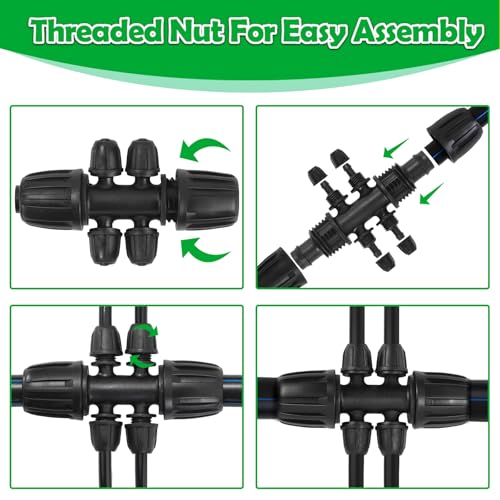 1/2 Inch To 1/4 Drip Irrigation Fittings - 8 Pack Drip Line Irrigation 1/2'' to 1/4'' Barbed Tee Adapter Anti-Drop Lock Nut Barbed Reducer 6 Way Connectors for Drip Irrigation System - size: 1/2" 6 Way Tee