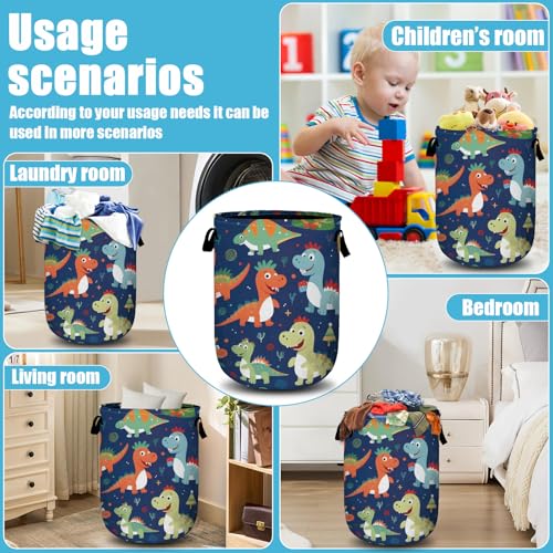 Cute Cartoon Dinosaurs Laundry Basket, Christmas Laundry Hamper Collapsible Oxford Cloth with Handle Clothes Storage Bin for Bathroom Laundry Room Bedroom 15.7 X 20 Inch - color: Cute Cartoon Dinosaurs Christmas