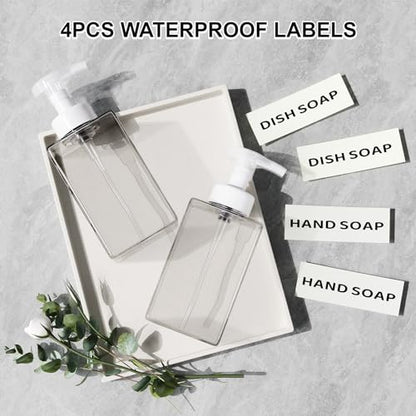 Kzeirm Foaming Soap Dispenser for Bathroom & Kitchen 15 Oz, Refillable Foam Hand Soap Dispenser for Liquid Soap, 2Pcs Foam Pump Bottle with Waterproof Labels, Clear - color: Clear